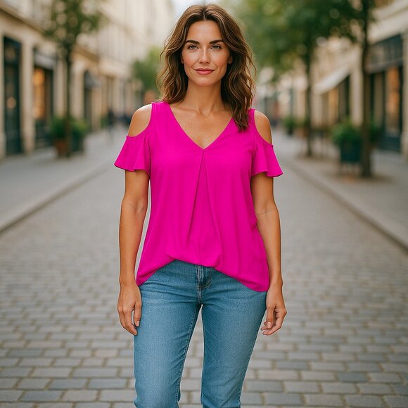 Hot pink Shoulder out Top by INC, NWOT - Picture 1 of 8